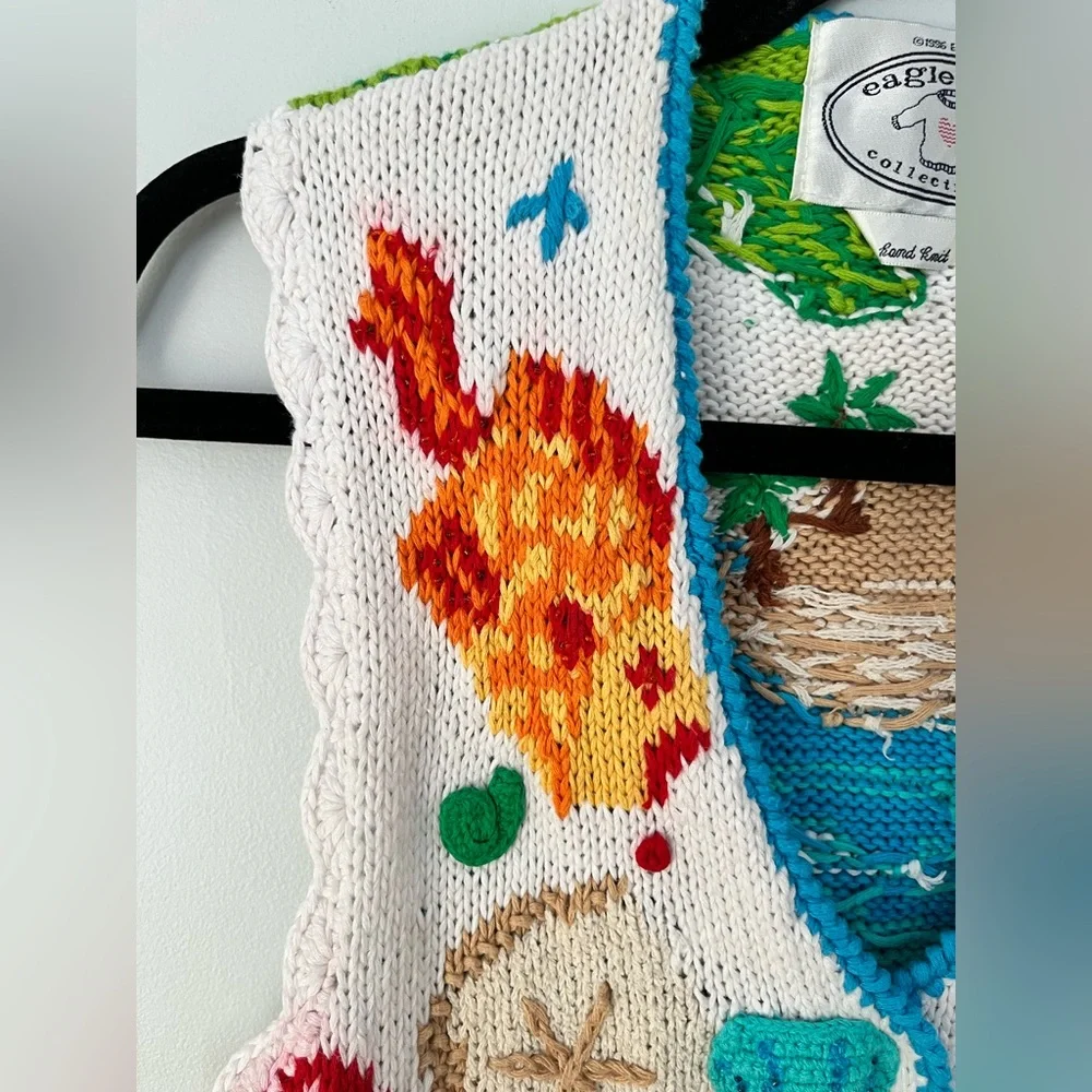Vintage Eagle’s Eye Hand Knit Beach Themed Vest, Size Small - Picture 2 of 15